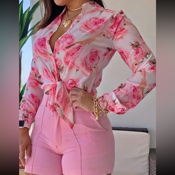 Boho floral print button down top - Picture 1 of 4